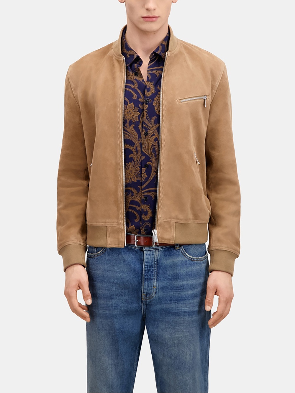 The Kooples Tan Suede Bomber Jacket